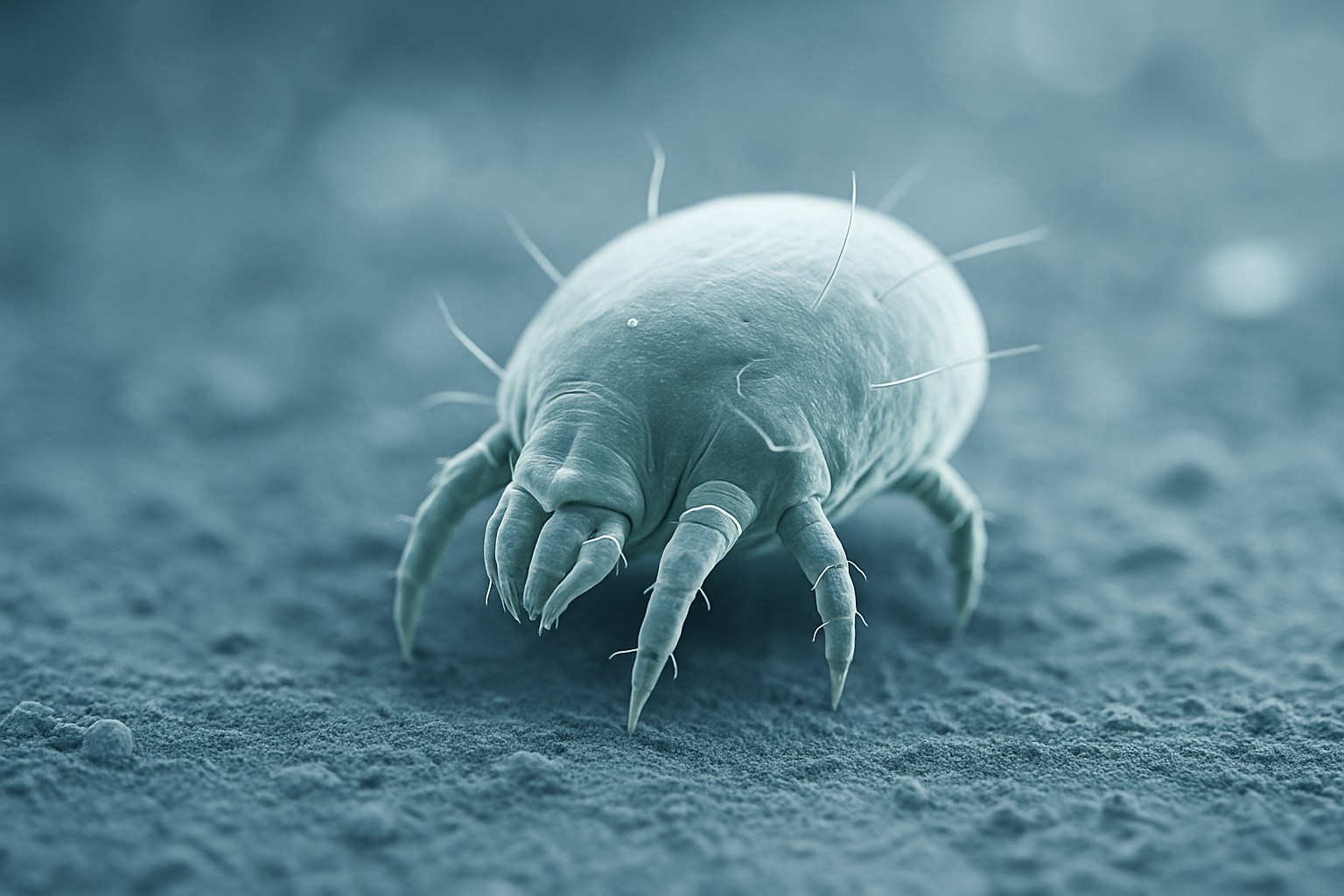 Hausstaubmilbe in starker Vergrößerung